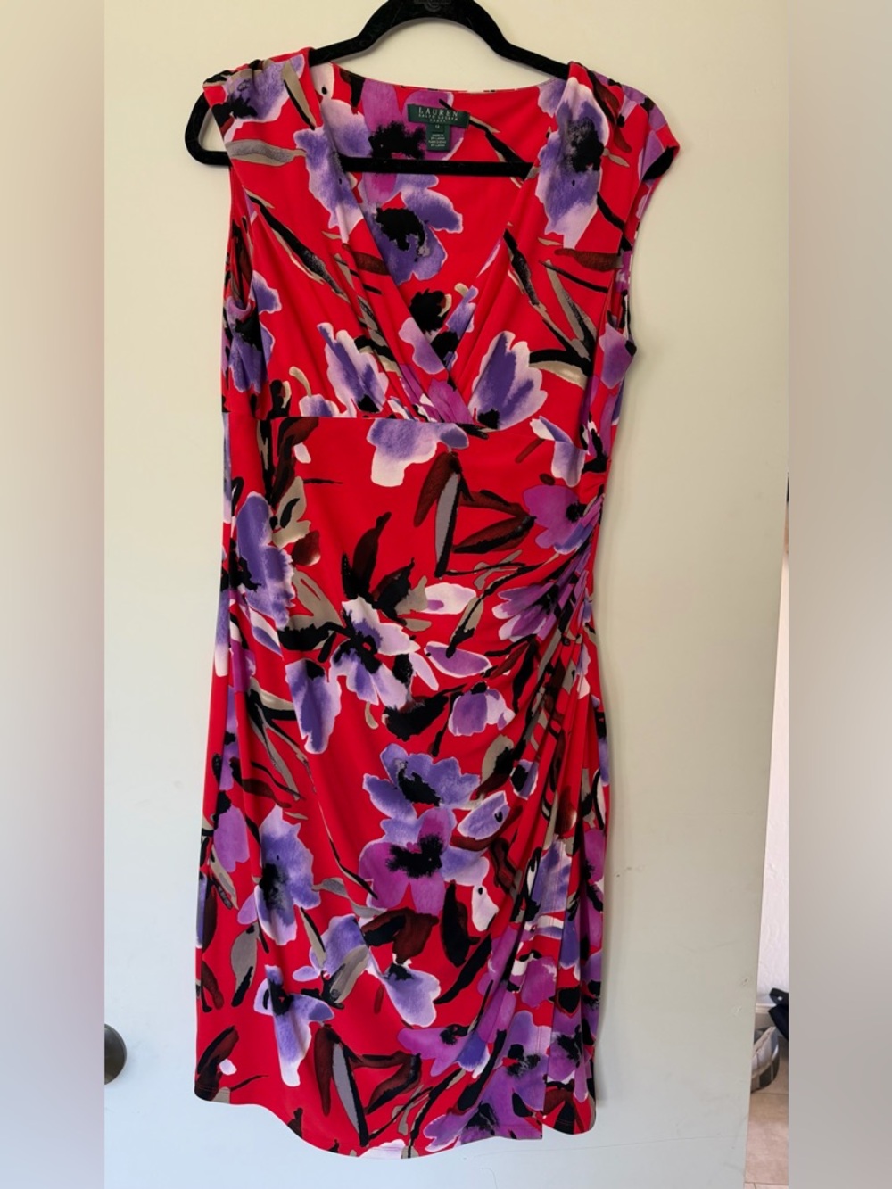 Lauren Ralph Lauren Red Floral Wrap-Style Midi Dress